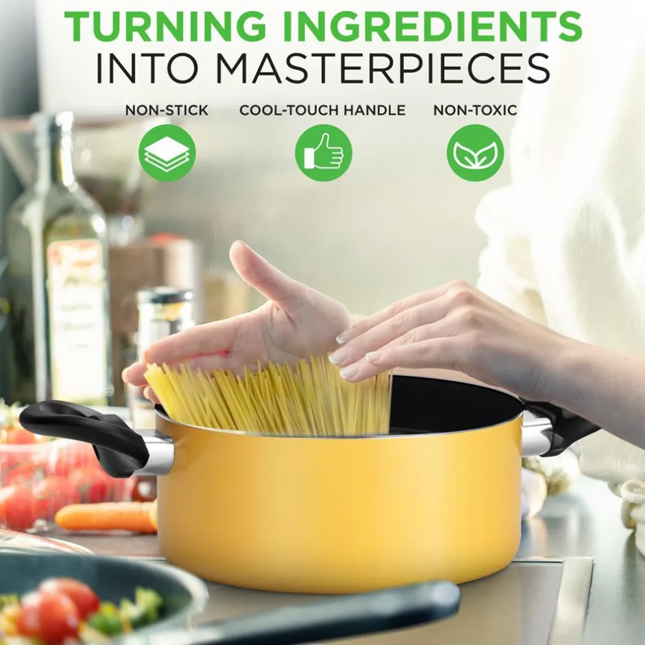 15-Piece Non-Stick Cookware Set, Even Heat, Colorful Lacquer Finish<NutriChef Online