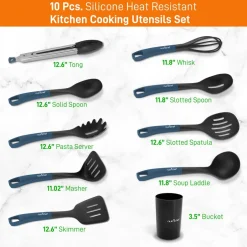10-Piece Non-Stick Silicone Utensils Set - Heat Resistant, Blue<NutriChef Best