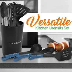10-Piece Non-Stick Silicone Utensils Set - Heat Resistant, Blue<NutriChef Best