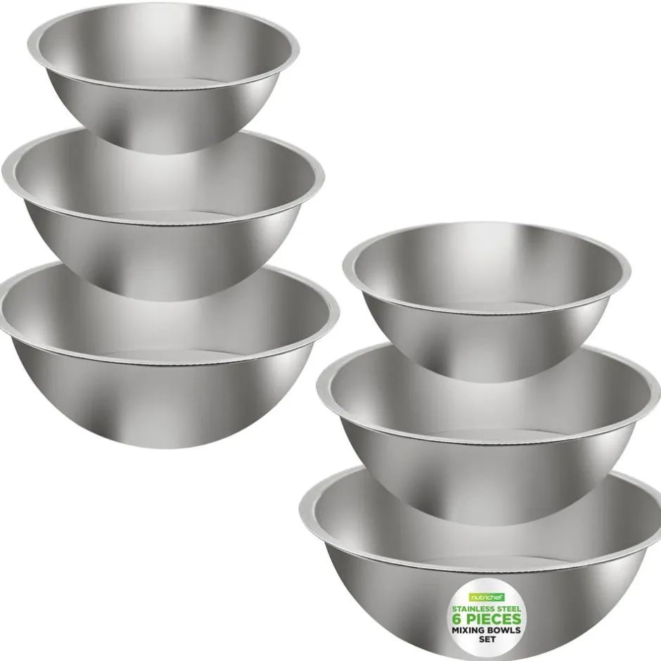 6-Piece Stainless Steel Mixing Bowls Set - Stackable, Dishwasher Safe<NutriChef Clearance