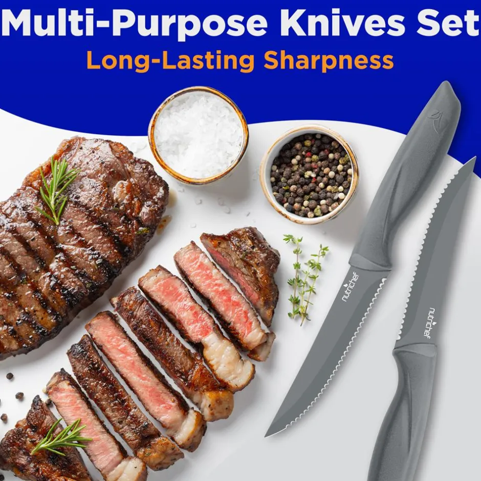 8-Piece Steak Knife Set - Long-Lasting Sharpness, Non-stick Stainless Steel<NutriChef Outlet