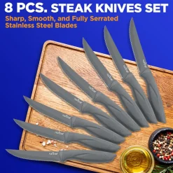 8-Piece Steak Knife Set - Long-Lasting Sharpness, Non-stick Stainless Steel<NutriChef Outlet