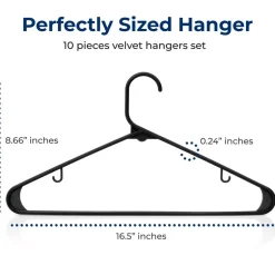 Plastic Hangers 10 Pack - Space-Saving, Non-Slip, Ultra-Thin, Black<SereneLife New