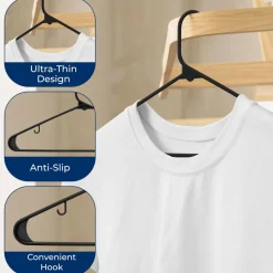 Plastic Hangers 10 Pack - Space-Saving, Non-Slip, Ultra-Thin, Black<SereneLife New