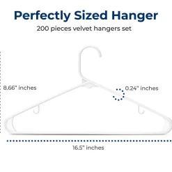 Plastic Hangers 200 Pcs, Durable Slip Design, Space-Saving, White<SereneLife New