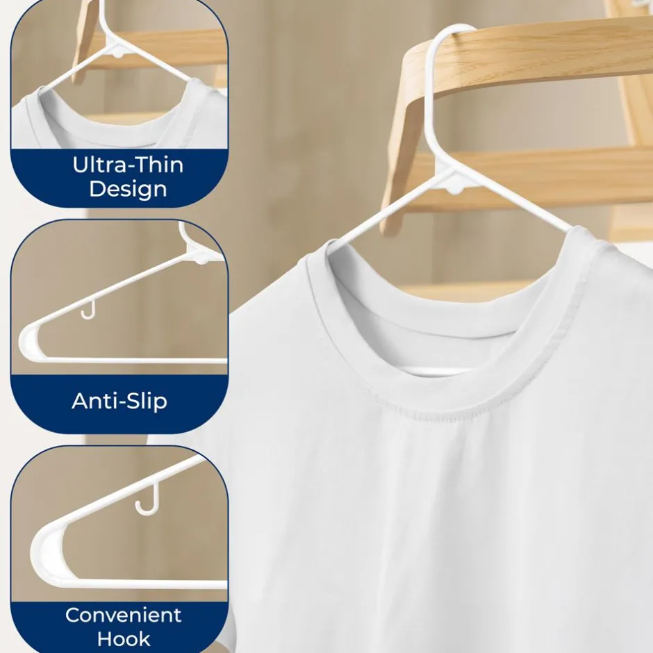 Plastic Hangers 200 Pcs, Durable Slip Design, Space-Saving, White<SereneLife New