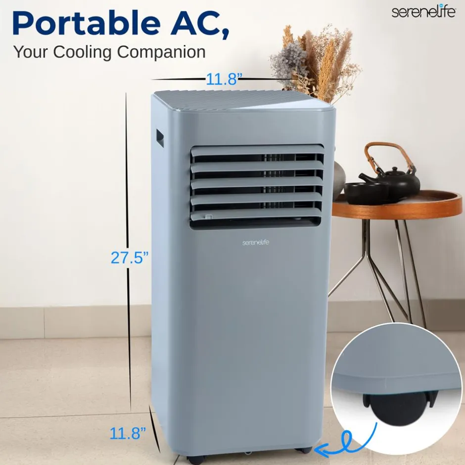 Portable Air Conditioner 8000 BTU Efficient Cooling Gray with Remote<SereneLife Best