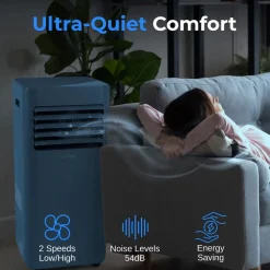 Portable Air Conditioner 8000 BTU Efficient Cooling Gray with Remote<SereneLife Best