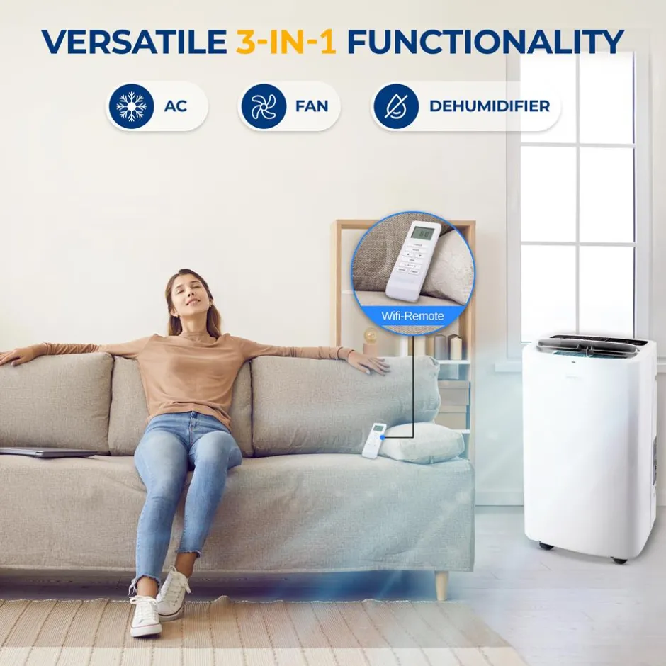 Portable Air Conditioner 14,000 BTU Efficient Cooling Dehumidifier White<SereneLife