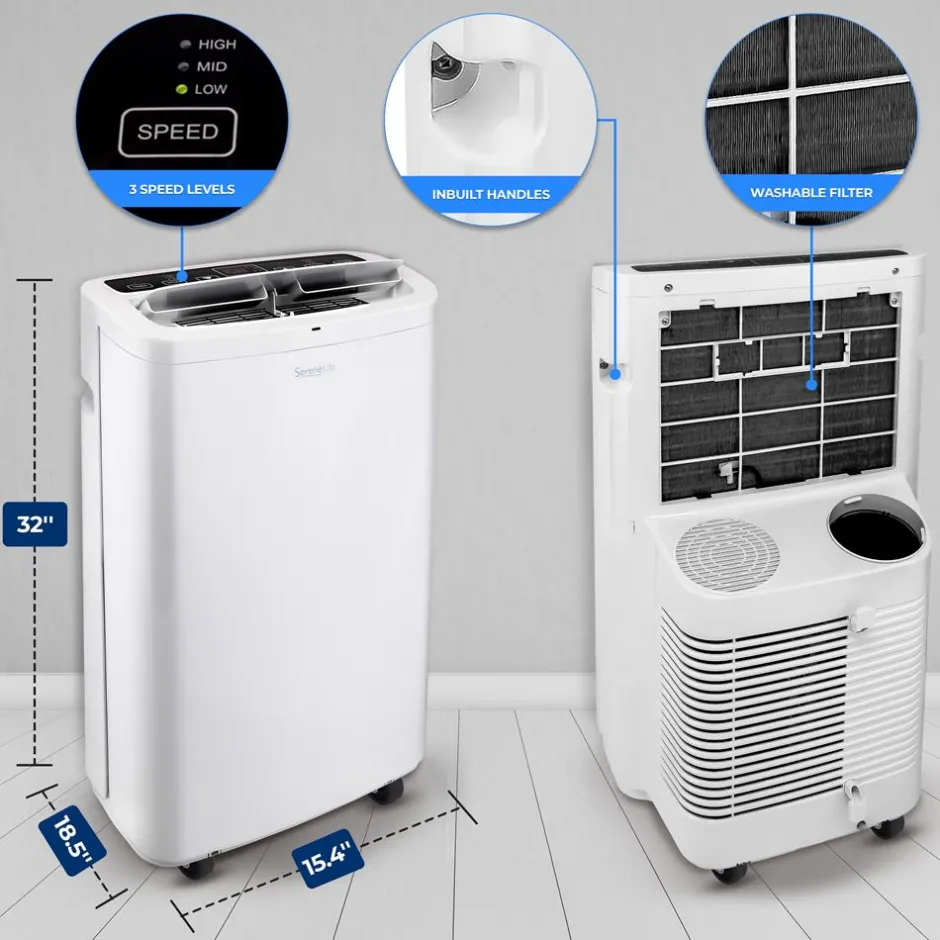 Portable Air Conditioner 14,000 BTU Efficient Cooling Dehumidifier White<SereneLife