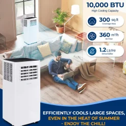 Portable Air Conditioner 10,000 BTU WiFi Control, Dehumidifier, White<SereneLife New