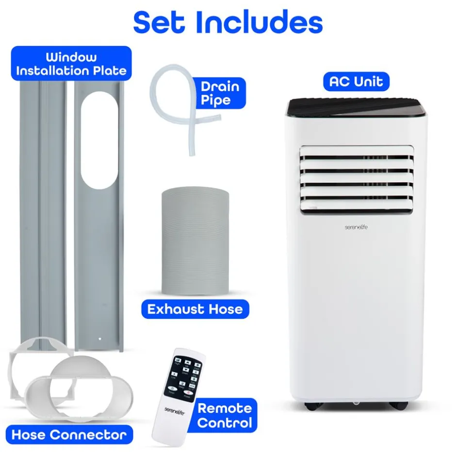 Portable Air Conditioner 8000 BTU Efficient Cooling White<SereneLife New