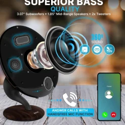Portable Bluetooth Gramophone Speaker, Super Bass, Built-in Subwoofer, Oak<Pyle Clearance