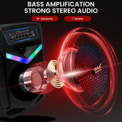 Portable Bluetooth PA Speaker 1200W Rechargeable 15" Subwoofer Party Lights<Pyle Hot