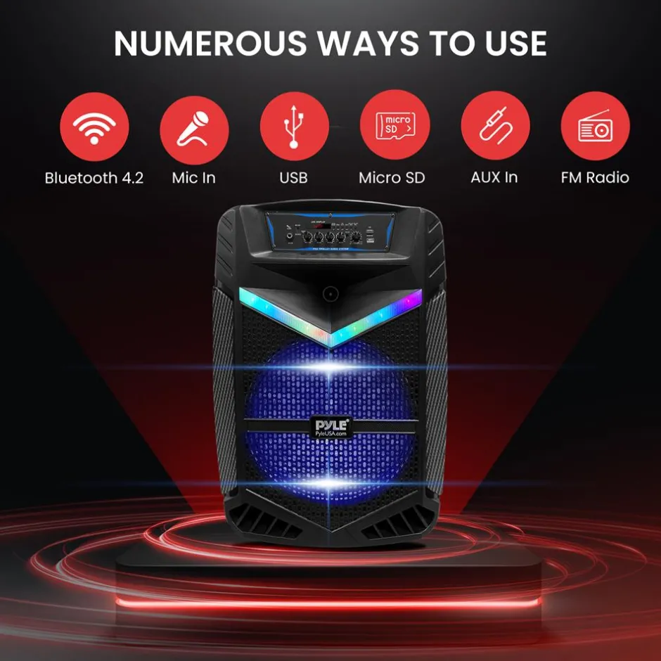 Portable Bluetooth PA Speaker 1200W Rechargeable 15" Subwoofer Party Lights<Pyle Hot