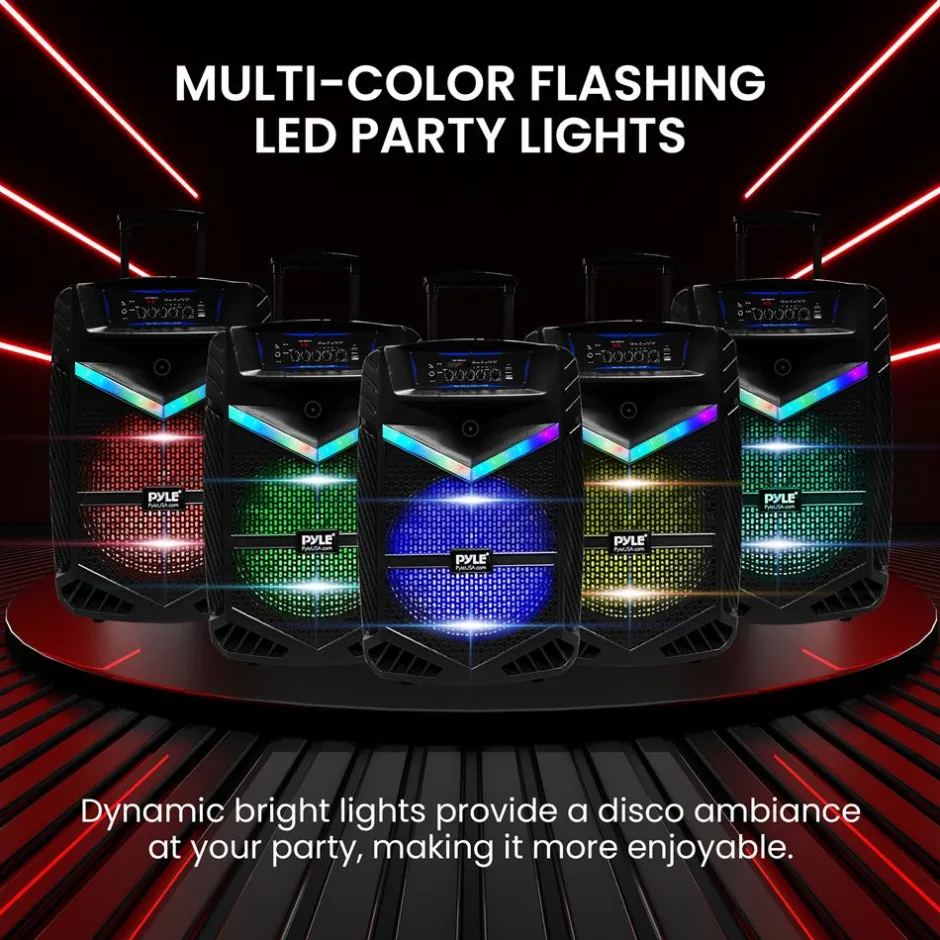 Portable Bluetooth PA Speaker 1200W Rechargeable 15" Subwoofer Party Lights<Pyle Hot
