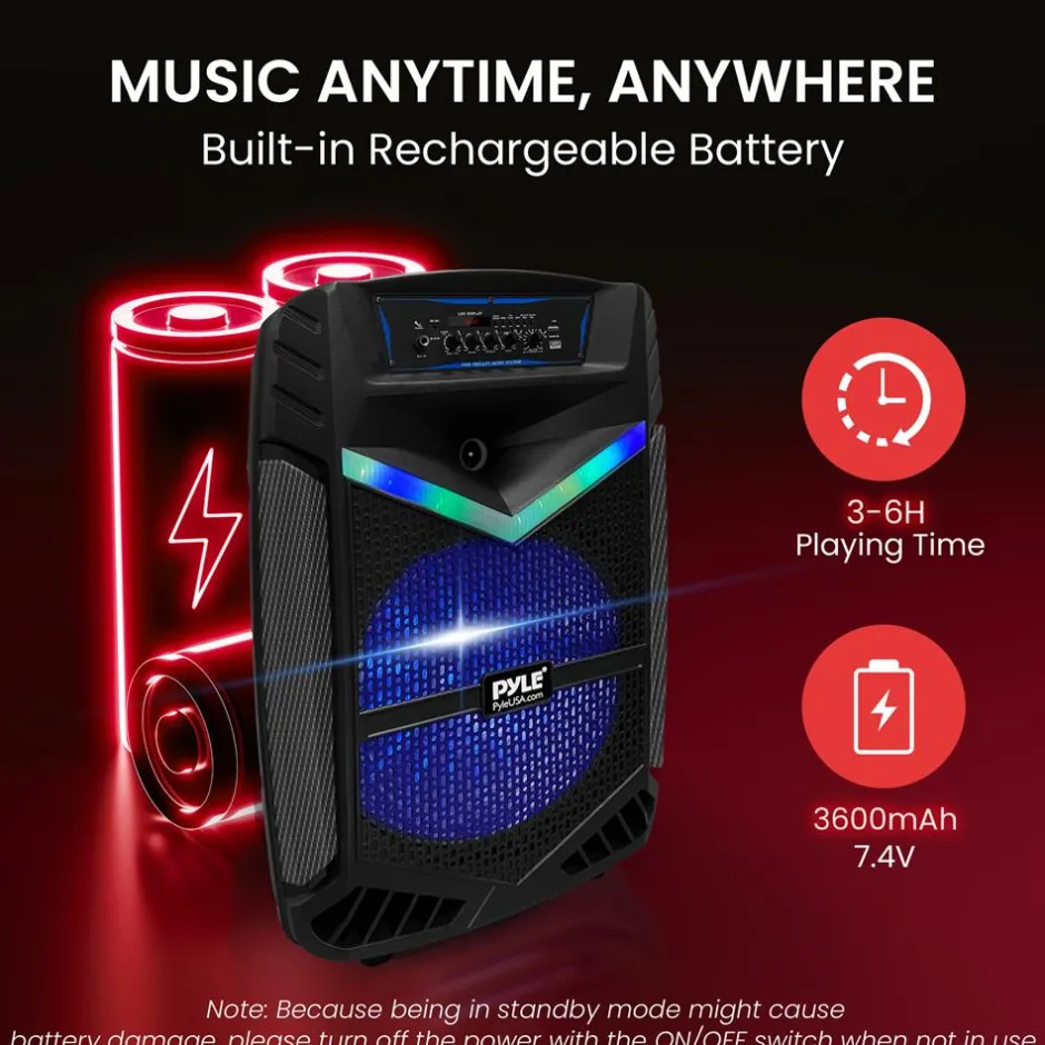 Portable Bluetooth PA Speaker 1200W Rechargeable 15" Subwoofer Party Lights<Pyle Hot
