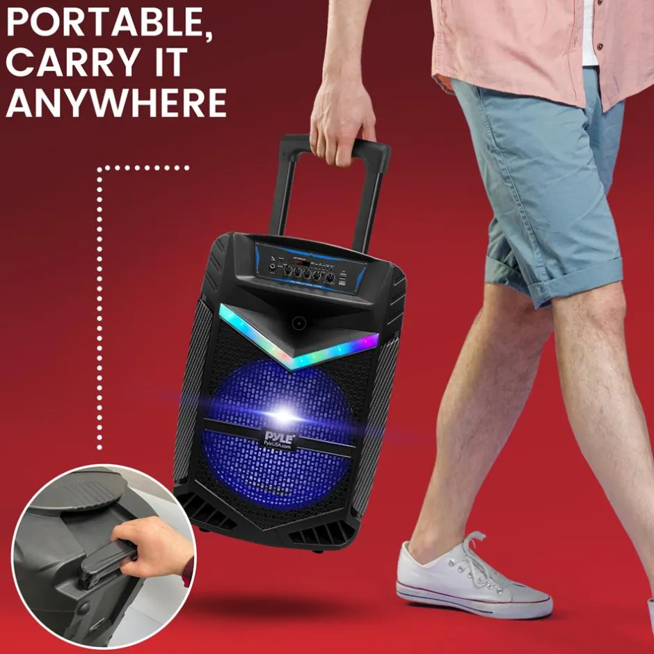 Portable Bluetooth PA Speaker 1200W Rechargeable 15" Subwoofer Party Lights<Pyle Hot