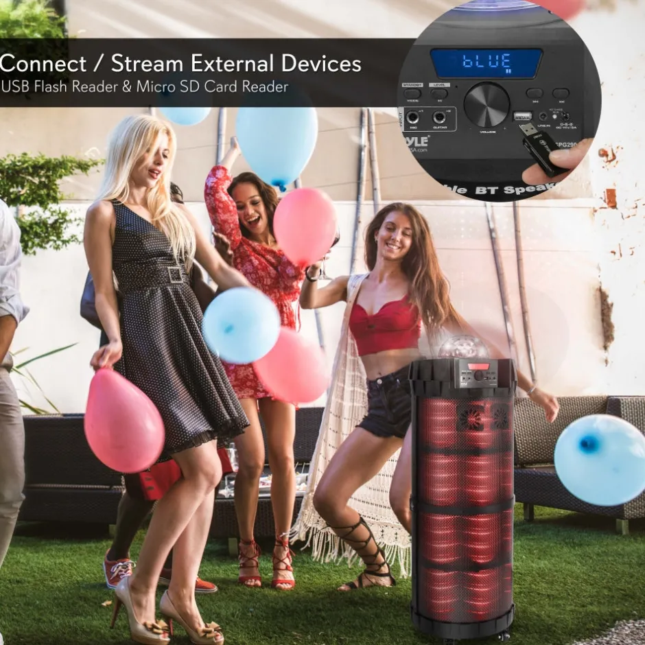 Portable Bluetooth PA Speaker 800W, LED Lights, Rechargeable, Karaoke<Pyle New