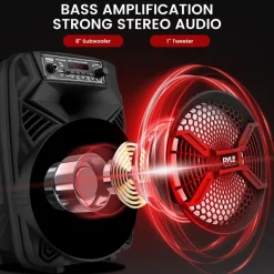 Portable Bluetooth PA Speaker 300W Rechargeable 8" Subwoofer 3-ohm Party Lights<Pyle Sale