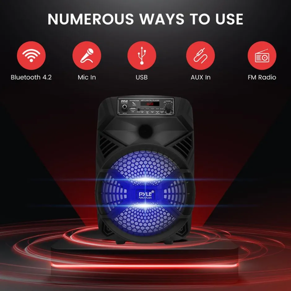 Portable Bluetooth PA Speaker 300W Rechargeable 8" Subwoofer 3-ohm Party Lights<Pyle Sale