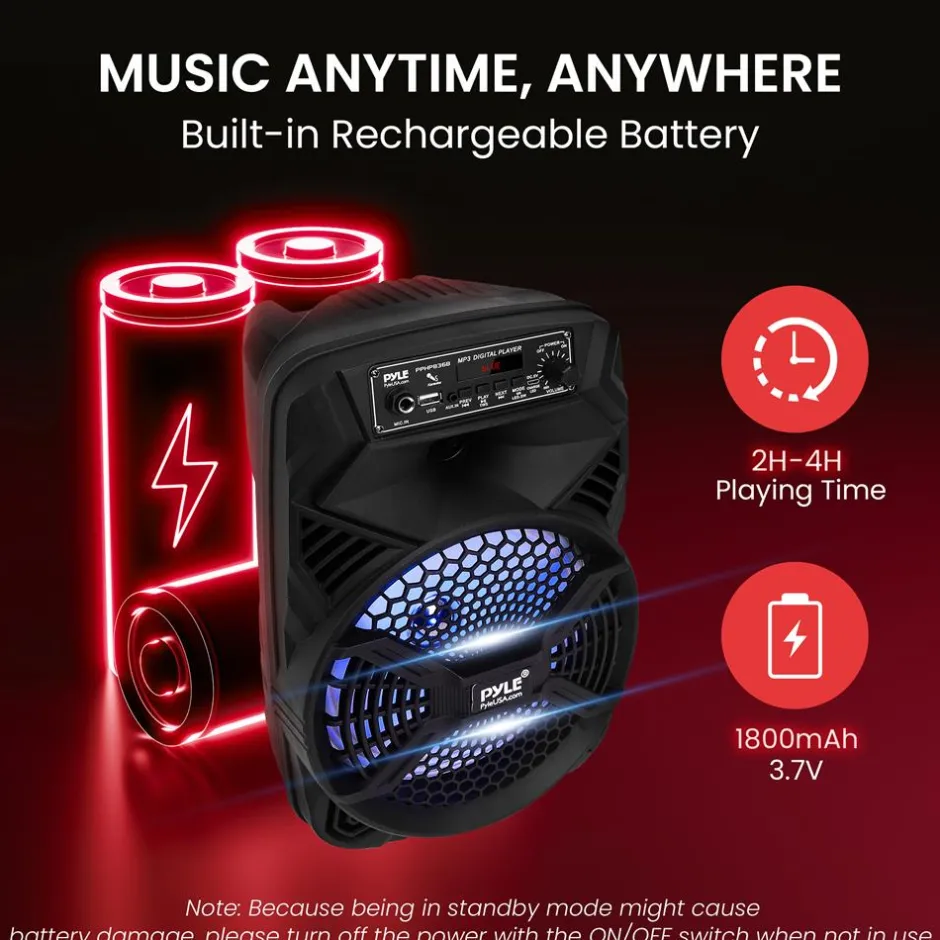 Portable Bluetooth PA Speaker 300W Rechargeable 8" Subwoofer 3-ohm Party Lights<Pyle Sale