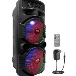 Portable Bluetooth PA Speaker 600W Rechargeable Dual 8" Subwoofer Party Lights<Pyle Discount
