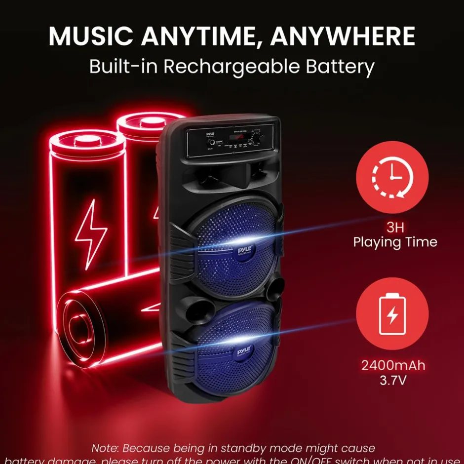 Portable Bluetooth PA Speaker 600W Rechargeable Dual 8" Subwoofer Party Lights<Pyle Discount