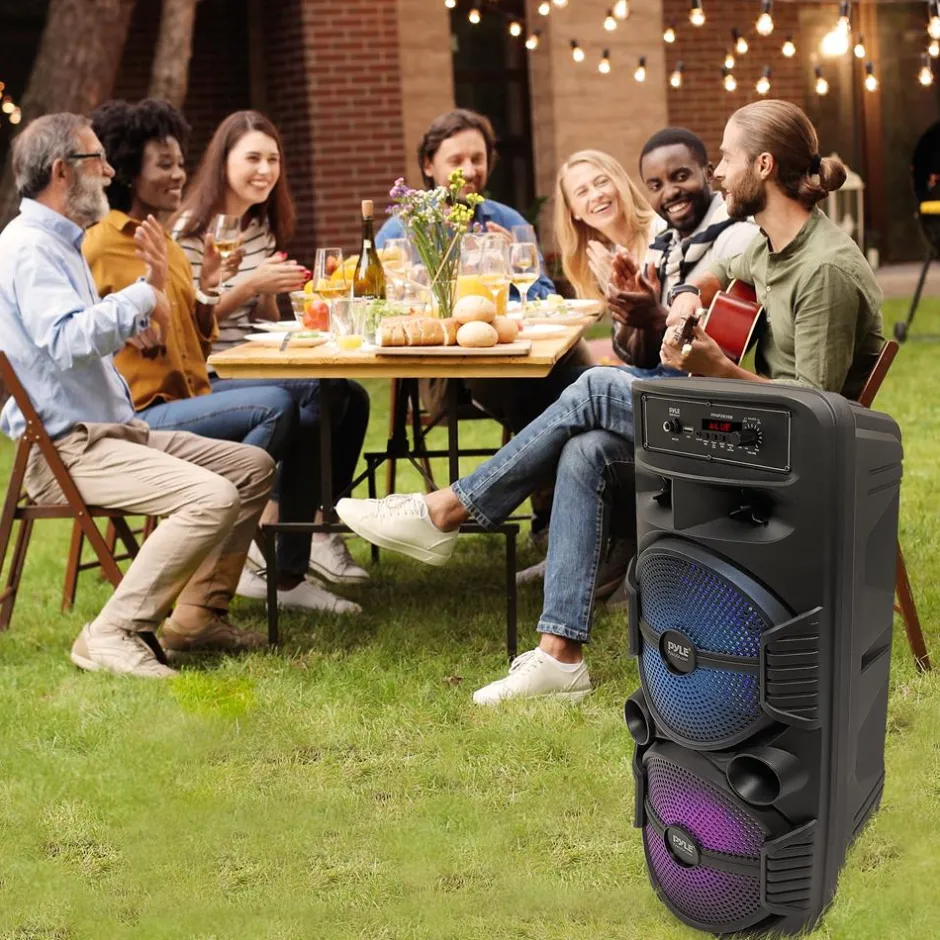 Portable Bluetooth PA Speaker 600W Rechargeable Dual 8" Subwoofer Party Lights<Pyle Discount