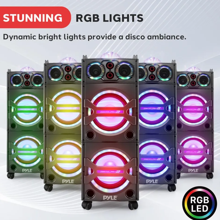 Portable Bluetooth PA Speaker 2000W, DJ Lights, Wireless Mic, USB/SD, Wheels<Pyle Sale