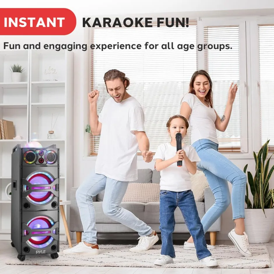 Portable Bluetooth PA Speaker 2000W, DJ Lights, Wireless Mic, USB/SD, Wheels<Pyle Sale