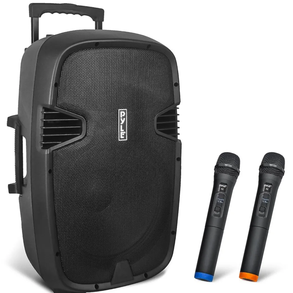 Portable Bluetooth PA Speaker 1600W Rechargeable Battery 15" w/ Mics<Pyle Outlet