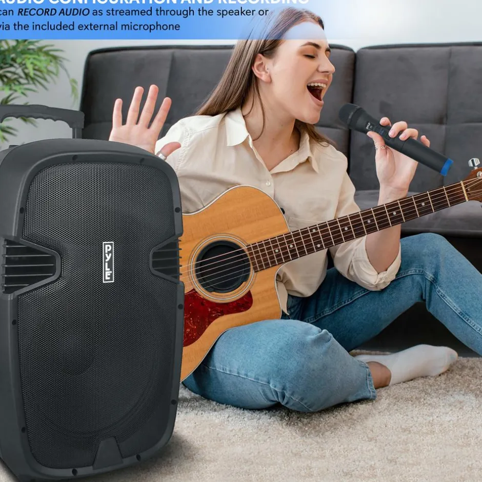 Portable Bluetooth PA Speaker 1600W Rechargeable Battery 15" w/ Mics<Pyle Outlet
