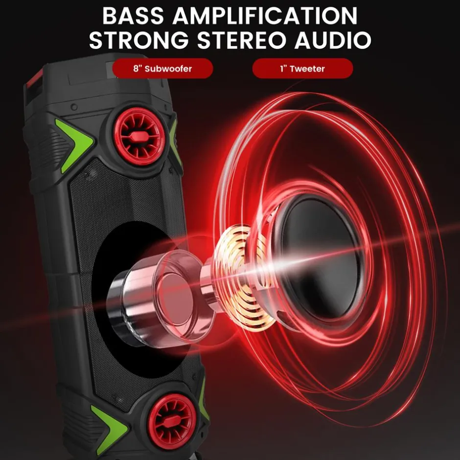 Portable Bluetooth PA Speaker 400W Rechargeable LED Lights 8" Dual Subwoofer<Pyle New