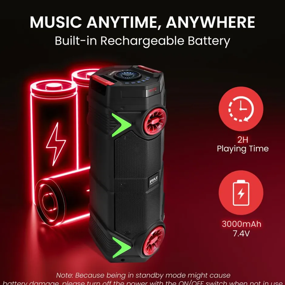 Portable Bluetooth PA Speaker 400W Rechargeable LED Lights 8" Dual Subwoofer<Pyle New