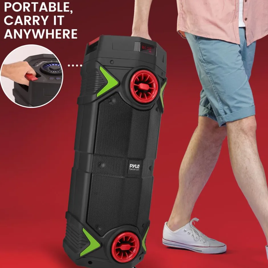Portable Bluetooth PA Speaker 400W Rechargeable LED Lights 8" Dual Subwoofer<Pyle New