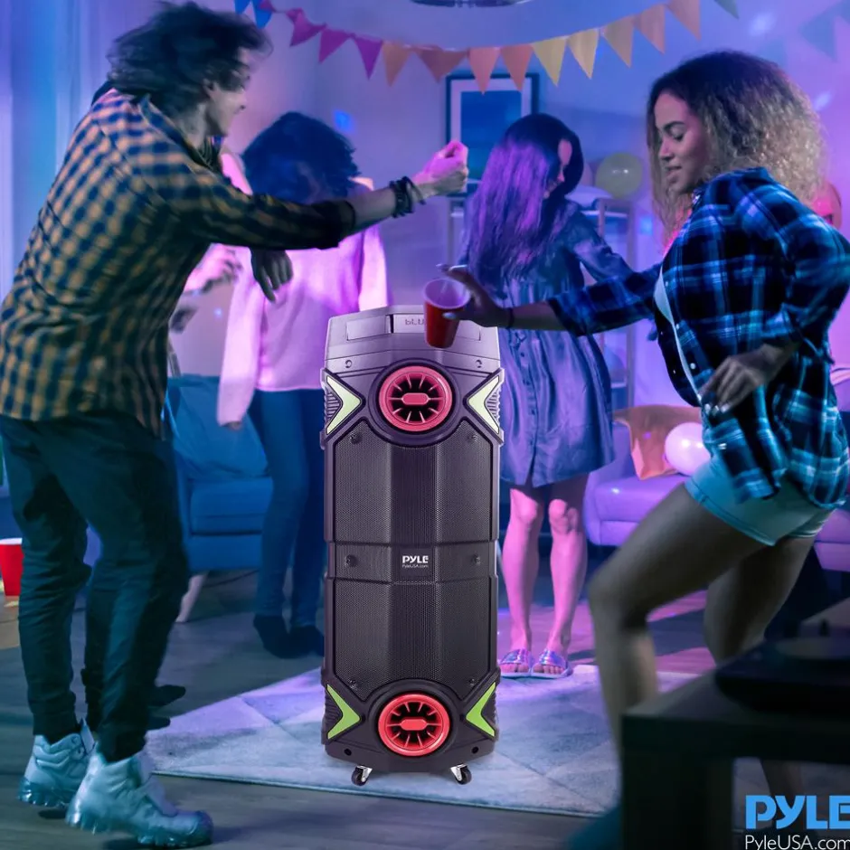 Portable Bluetooth PA Speaker 400W Rechargeable LED Lights 8" Dual Subwoofer<Pyle New