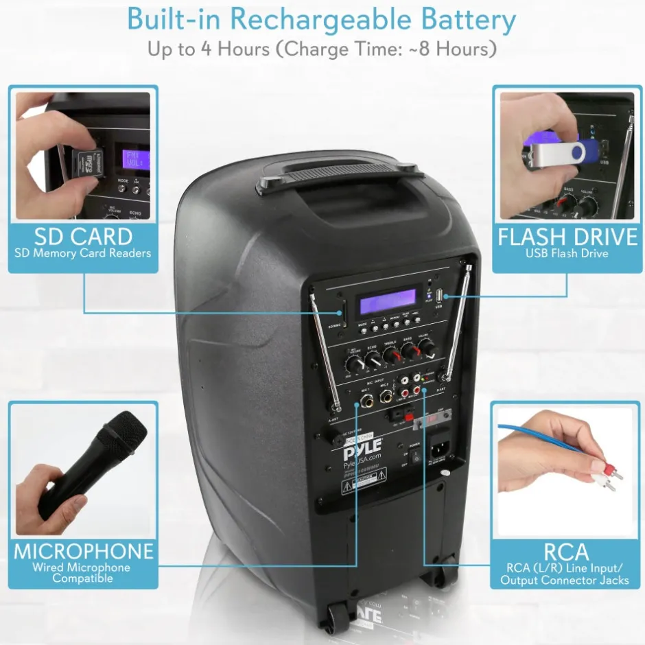 Portable Bluetooth PA Speaker, 1000W, Rechargeable, 12" Subwoofer, 2 Mics<Pyle New
