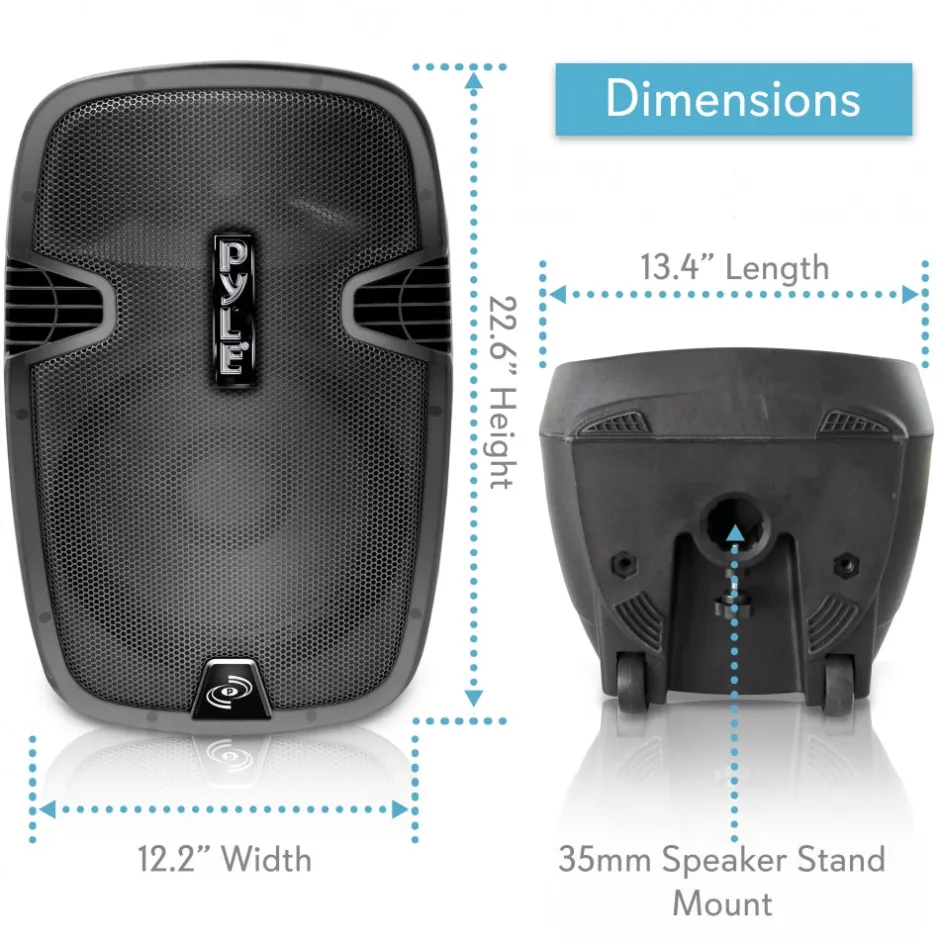 Portable Bluetooth PA Speaker, 1000W, Rechargeable, 12" Subwoofer, 2 Mics<Pyle New