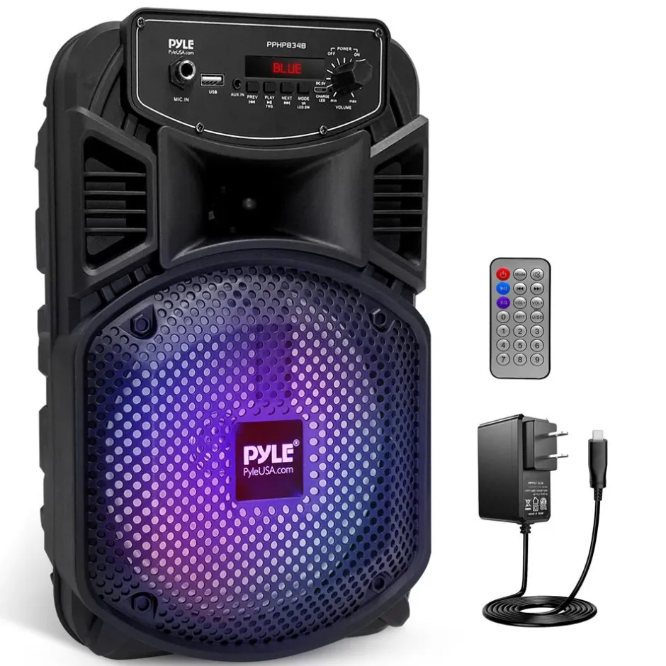 Portable Bluetooth PA Speaker 300W Rechargeable 8" Subwoofer Party Lights<Pyle Discount