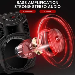 Portable Bluetooth PA Speaker 300W Rechargeable 8" Subwoofer Party Lights<Pyle Discount