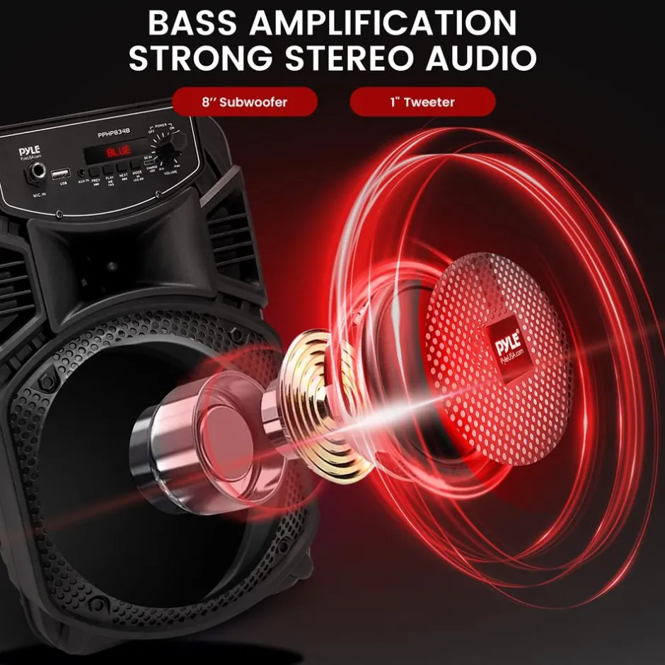 Portable Bluetooth PA Speaker 300W Rechargeable 8" Subwoofer Party Lights<Pyle Discount