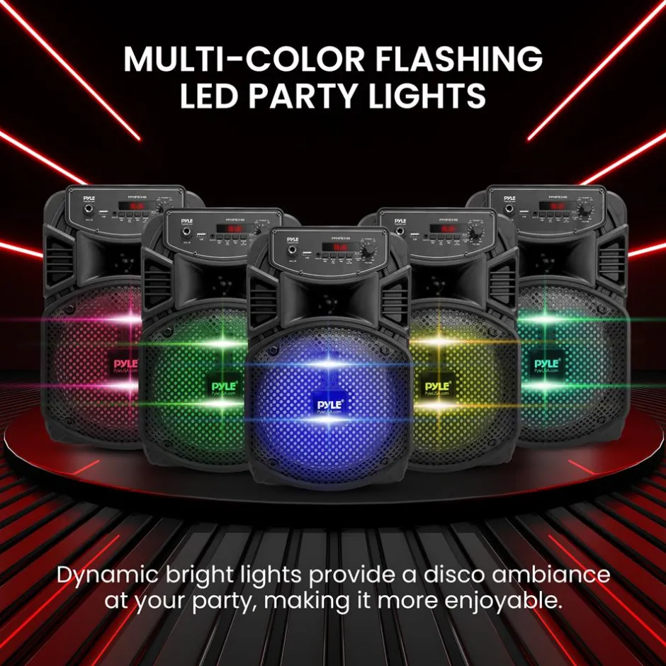 Portable Bluetooth PA Speaker 300W Rechargeable 8" Subwoofer Party Lights<Pyle Discount