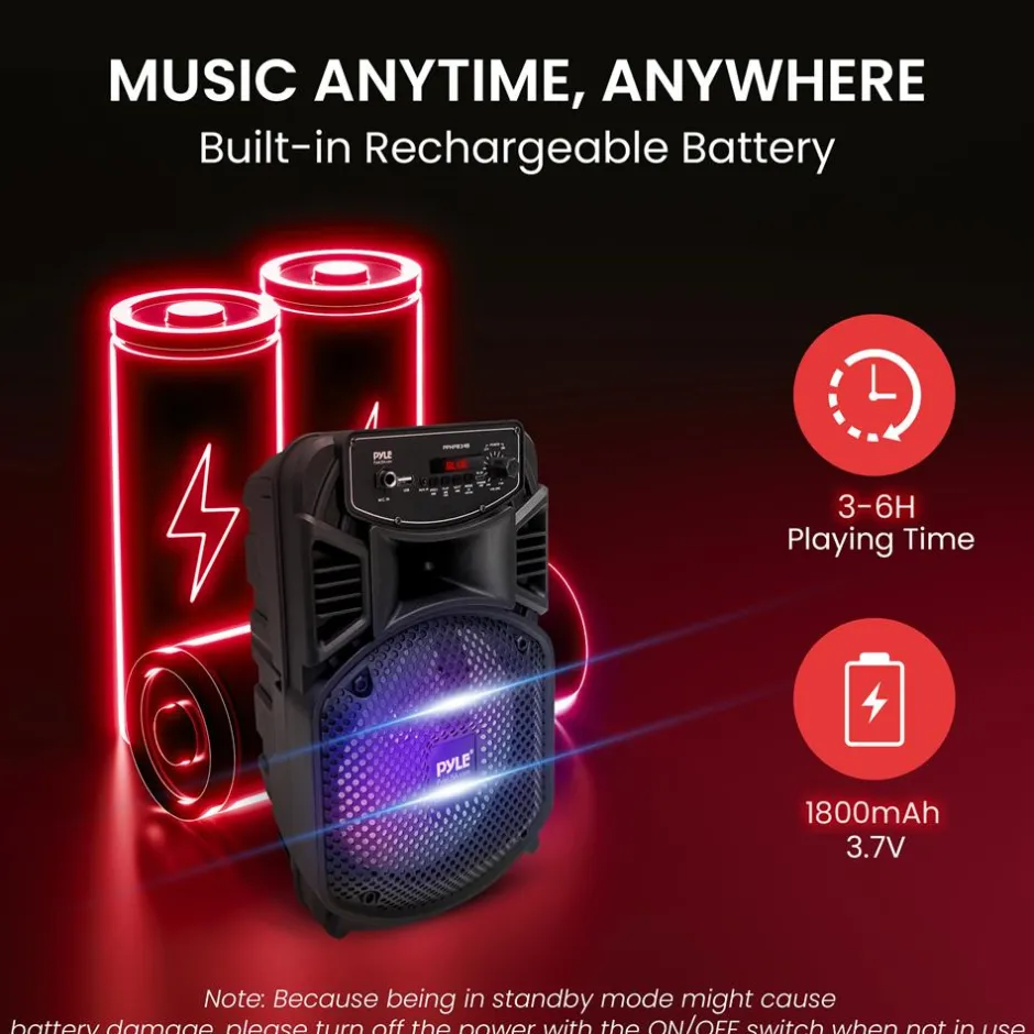 Portable Bluetooth PA Speaker 300W Rechargeable 8" Subwoofer Party Lights<Pyle Discount