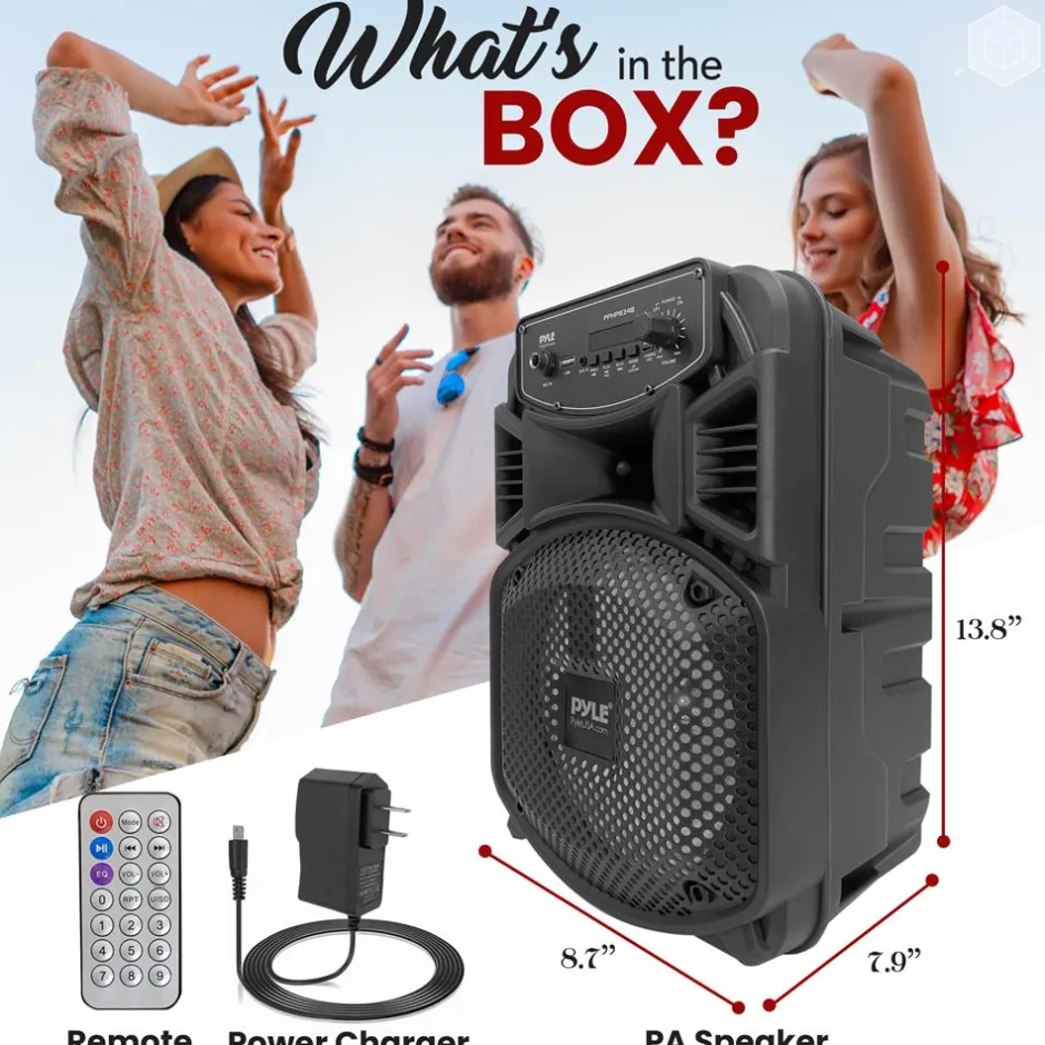 Portable Bluetooth PA Speaker 300W Rechargeable 8" Subwoofer Party Lights<Pyle Discount