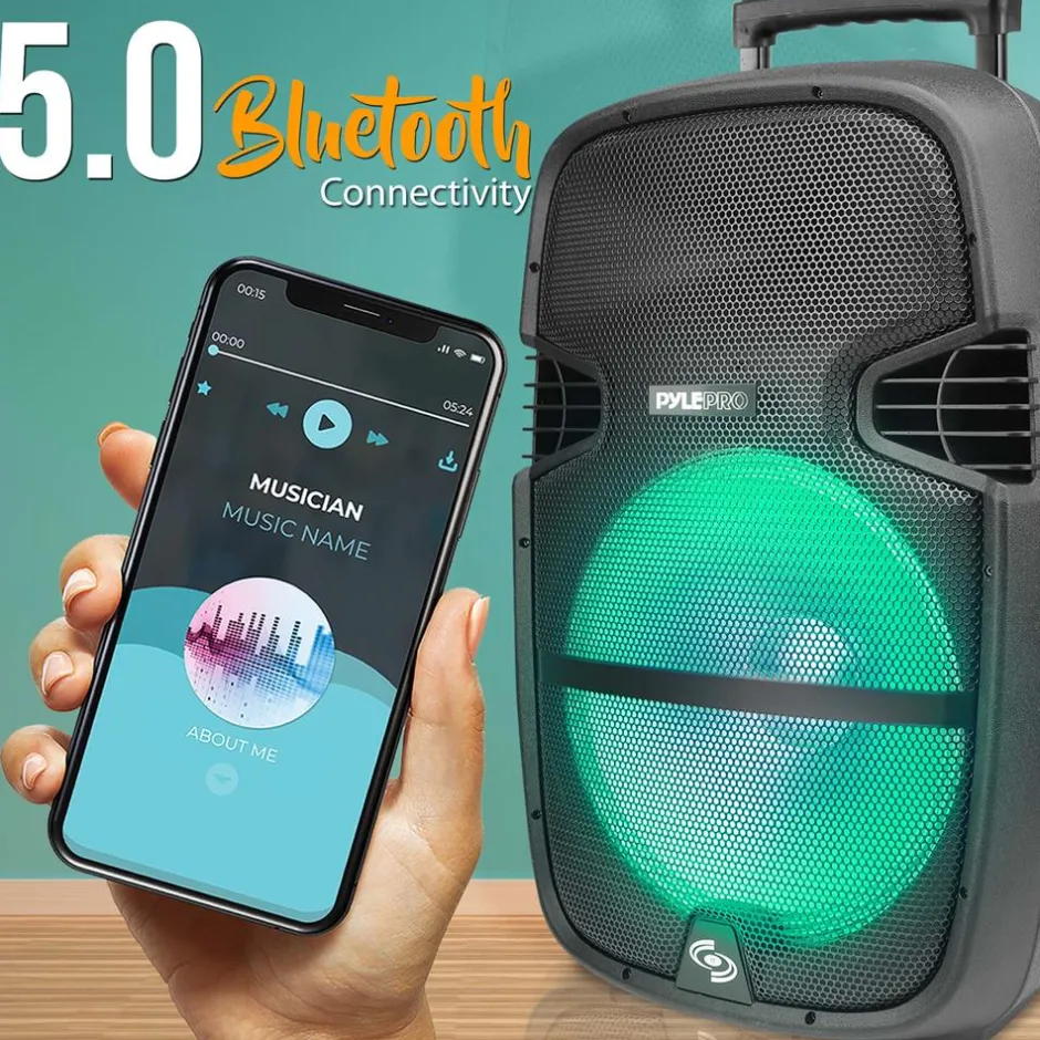 Portable Bluetooth PA Speaker 1000W, 15" Subwoofer, Party Lights, Blue<Pyle Sale