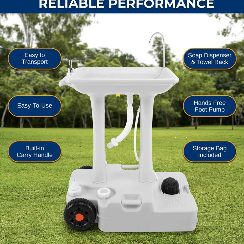Portable Camping Sink, Hands-Free Use, 30L Tank, Large Wheels<SereneLife Discount