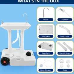 Portable Camping Sink, Hands-Free Use, 30L Tank, Large Wheels<SereneLife Discount