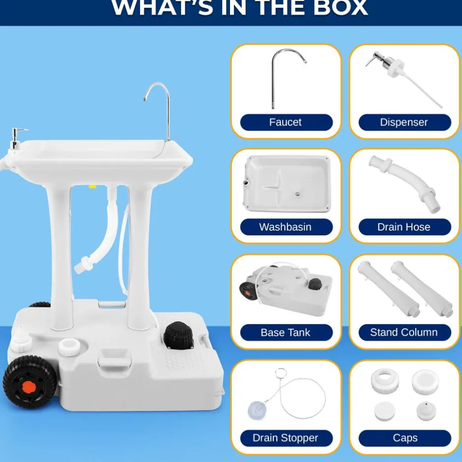 Portable Camping Sink, Hands-Free Use, 30L Tank, Large Wheels<SereneLife Discount