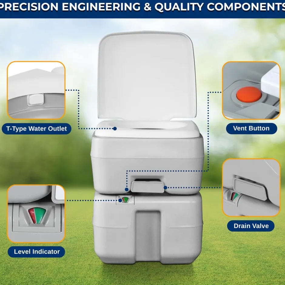Portable Camping Toilet, Leak-Proof, 5.3 Gal Waste Tank, Easy Clean<SereneLife Discount
